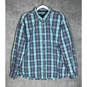 J Maverick Button Up Shirt Mens Size XXL Blue Turquoise Plaid Long Sleeve Cotton